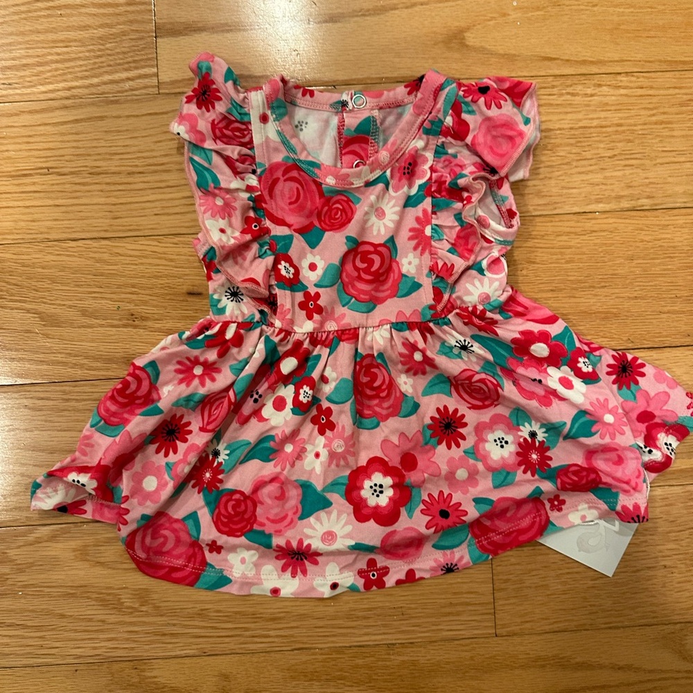 Birdie Bean NWT Floral Pink and Red Baby Dress Bamboo